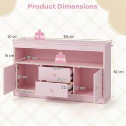 CASART Kids Toy Storage Organizer Wooden Bookshelf Storage Chest w/ 2 Drawers in Pink - thumbnail 2