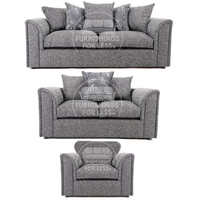 Furnishings For Less UK Byron Dundee Chenille Fabric 6 Seater 3 Piece Sofa Suite - 3 2 1 Grey or Light Grey - image 1