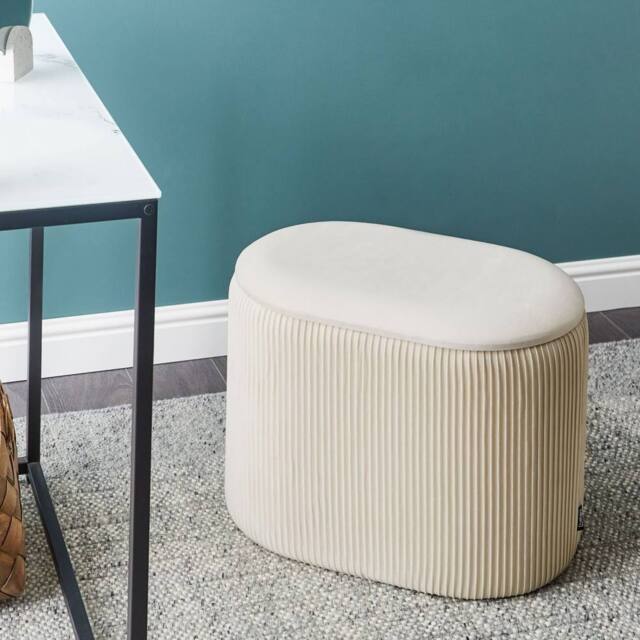 Wyld and Coco Velvet Pouffe With Hidden Storage Light Beige - image 1