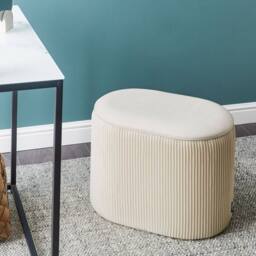 Wyld and Coco Velvet Pouffe With Hidden Storage Light Beige - thumbnail 1