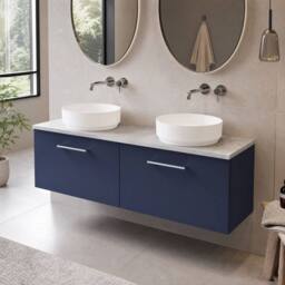 Balterley Level 1200mm Wall Hung 2 Drawer Unit & Laminate Worktop, Midnight Blue - thumbnail 4