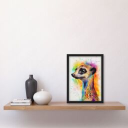 Artery8 Meerkat Multicoloured Portrait Watercolour Painting Artwork Framed Wall Art Print A4 in Black - thumbnail 2