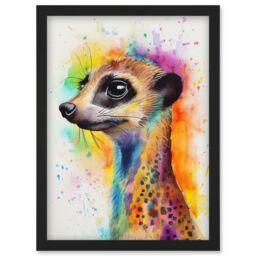 Artery8 Meerkat Multicoloured Portrait Watercolour Painting Artwork Framed Wall Art Print A4 in Black - thumbnail 1