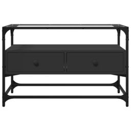 Berkfield Home TV Cabinet with Glass Top Black 80x35x51 cm Engineered Wood - Size: 80 x 35 x 51 cm - thumbnail 4