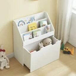 EONLION Kids Bookshelf, Toy Organiser with Removable Storage Drawer in White - thumbnail 3