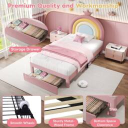 BTM Pink Velvet Upholstered Bed with Adjustable Rainbow Headboard - Size: Double - thumbnail 6