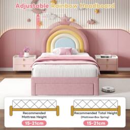 BTM Pink Velvet Upholstered Bed with Adjustable Rainbow Headboard - Size: Double - thumbnail 4