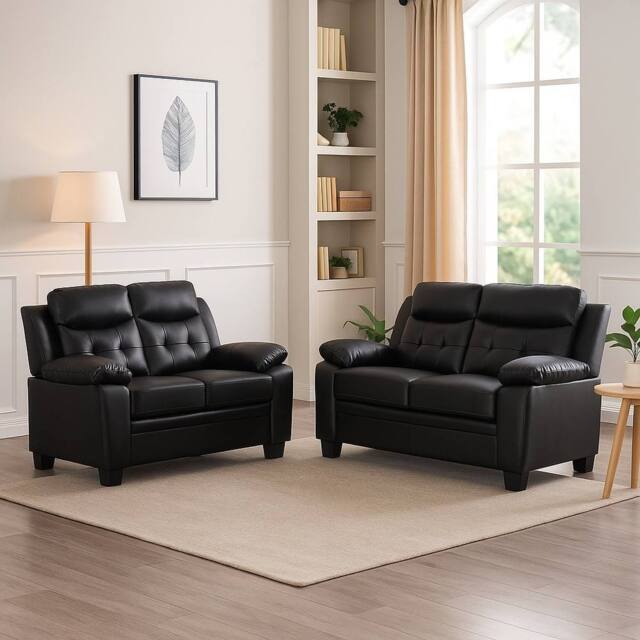 SquareBoxx Elysian 3+2 Modern Leather Sofa Set in Black - image 1