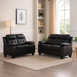 SquareBoxx Elysian 3+2 Modern Leather Sofa Set in Black - thumbnail 1