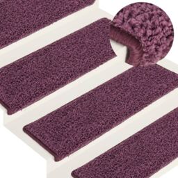 Berkfield Home Carpet Stair Treads 15 pcs 65x21x4 cm Dark Purple - Size: Medium - thumbnail 1