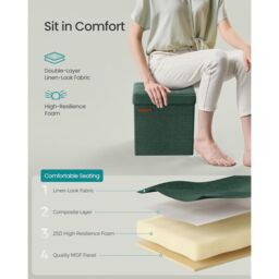 SONGMICS Small Foldable Storage Ottoman Foot Rest Compact Living Room Dorm in Dark Green - thumbnail 4