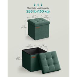 SONGMICS Small Foldable Storage Ottoman Foot Rest Compact Living Room Dorm in Dark Green - thumbnail 2