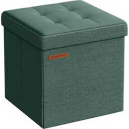 SONGMICS Small Foldable Storage Ottoman Foot Rest Compact Living Room Dorm in Dark Green - thumbnail 5