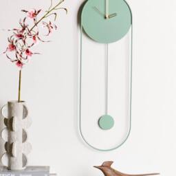 Wyld and Coco Wall Clock Light Green Face Painted Steel Oval Pendulum 20 x 62cm - Size: 20 x 62 cm