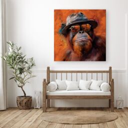 "Warren Reed - Designer Orangutan In Glasses Canvas in Orange - Size: W30"" x H30""" - thumbnail 1