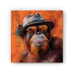 "Warren Reed - Designer Orangutan In Glasses Canvas in Orange - Size: W30"" x H30""" - thumbnail 2