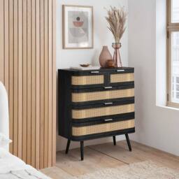 Birlea Rattan 5 Chest of Drawers Sark Black Mid Century Modern