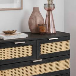 Birlea Rattan 5 Chest of Drawers Sark Black Mid Century Modern - thumbnail 3