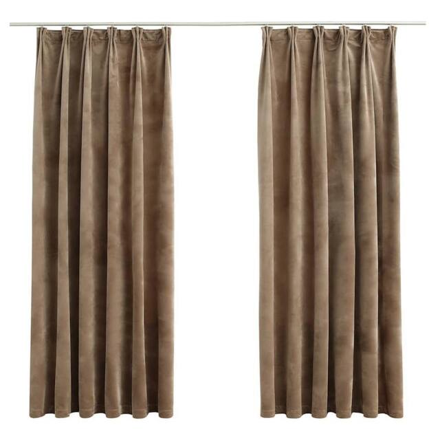 Berkfield Home Blackout Curtains 2 pcs with Hooks Velvet Beige 140x175 cm - image 1