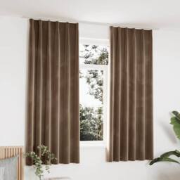 Berkfield Home Blackout Curtains 2 pcs with Hooks Velvet Beige 140x175 cm - thumbnail 2