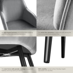 tectake Dining Chair Marilyn Per Piece - Grey/Black in Grey - Size: 1 Pack - thumbnail 5