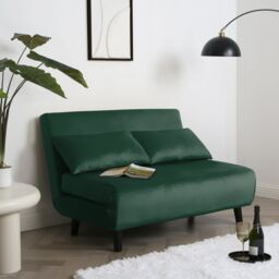Home Garden Direct Aurora - Small Double Sofa Bed in Velvet - 2 Seater - Green