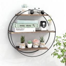 FORGEVIO Circular Floating Shelves, Wall Mount Storage Rack for Home Office in Black - thumbnail 5
