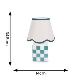 ValueLights Evie Pair Ceramic Cube Table Lamp with Sage Green Trim Linen Scallop Lamp Shade - thumbnail 5