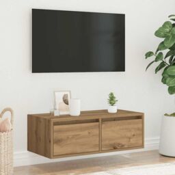 Berkfield Home TV Cabinet with LED Lights Artisan Oak 75x35.5x25 cm in Brown - thumbnail 4