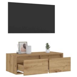 Berkfield Home TV Cabinet with LED Lights Artisan Oak 75x35.5x25 cm in Brown - thumbnail 5