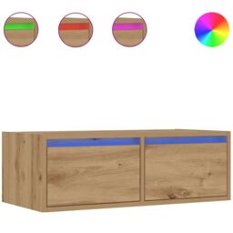 Berkfield Home TV Cabinet with LED Lights Artisan Oak 75x35.5x25 cm in Brown - thumbnail 2