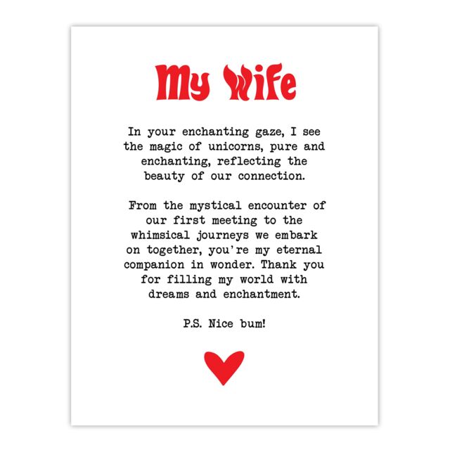 "Artery8 Love Poem Unicorn Magic Wife Romantic Poetry Fun Wall Art Print in White - Size: W12"" x H16""" - image 1