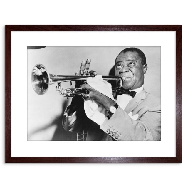 "Artery8 Wall Art Print Photo Music Jazz Louis Armstrong Playing Trumpet Artwork Framed 9X7 Inch in Brown - Size: W7"" x H9""" - image 1