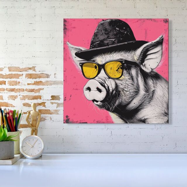 Warren Reed - Designer Pig In A Hat & Glasses Canvas - Size: w10 inch x h10 inch - image 1