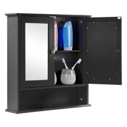 Havendro Black Wooden Double Mirror Door Bathroom Wall Cabinet - thumbnail 5