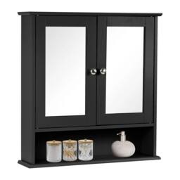 Havendro Black Wooden Double Mirror Door Bathroom Wall Cabinet