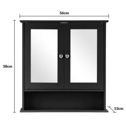 Havendro Black Wooden Double Mirror Door Bathroom Wall Cabinet - thumbnail 2