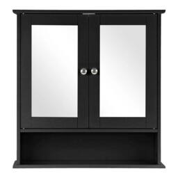 Havendro Black Wooden Double Mirror Door Bathroom Wall Cabinet - thumbnail 3