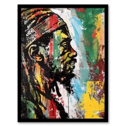 Artery8 Rastafari Man Portrait Modern Colourful Painting Framed Art Print - Size: A4 - thumbnail 1