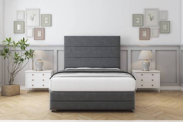 "Comfort Beds Zoya Coniston Divan Set 2 Drawers-26"" Headboard-Footboard in Dark Grey - Size: Super King" - image 1