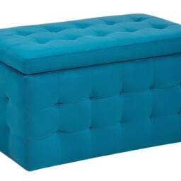 Wyld and Coco Blue Velvet Tufted Storage Ottoman Bench - thumbnail 2