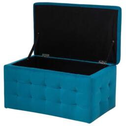Wyld and Coco Blue Velvet Tufted Storage Ottoman Bench - thumbnail 5