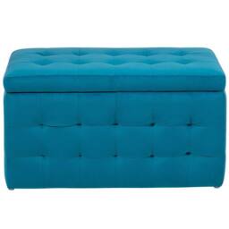 Wyld and Coco Blue Velvet Tufted Storage Ottoman Bench - thumbnail 4