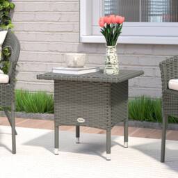 OUTSUNNY PE Rattan Outdoor Coffee Table, Easy Match Rattan Side Table, Grey - thumbnail 1