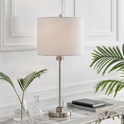 FurnitureboxUK Esme Clear Glass & Silver Metal Table Lamp Light With Fabric Shade (Including Bulb) in White