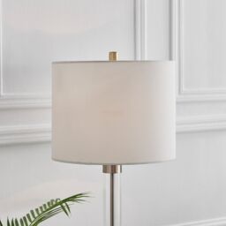 FurnitureboxUK Esme Clear Glass & Silver Metal Table Lamp Light With Fabric Shade (Including Bulb) in White - thumbnail 6