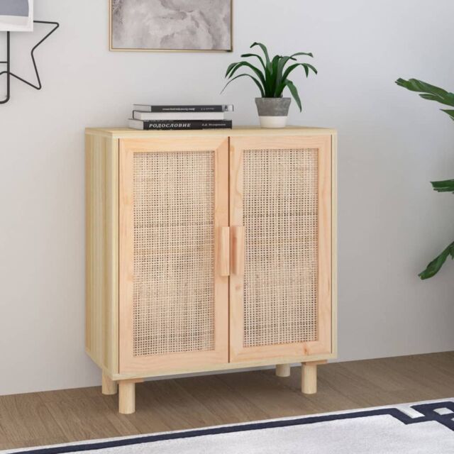 Berkfield Home Sideboard Brown 60x30x70 cm Solid Wood Pine & Natural Rattan - Size: 60 x 30 x 70 cm - image 1