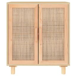 Berkfield Home Sideboard Brown 60x30x70 cm Solid Wood Pine & Natural Rattan - Size: 60 x 30 x 70 cm - thumbnail 4