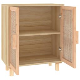 Berkfield Home Sideboard Brown 60x30x70 cm Solid Wood Pine & Natural Rattan - Size: 60 x 30 x 70 cm - thumbnail 5
