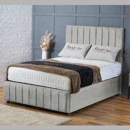 "BSSPOKE Sierra Ottoman Divan Bed Plush Velvet 54"" Headboard & No Mattress in Silver - Size: King"